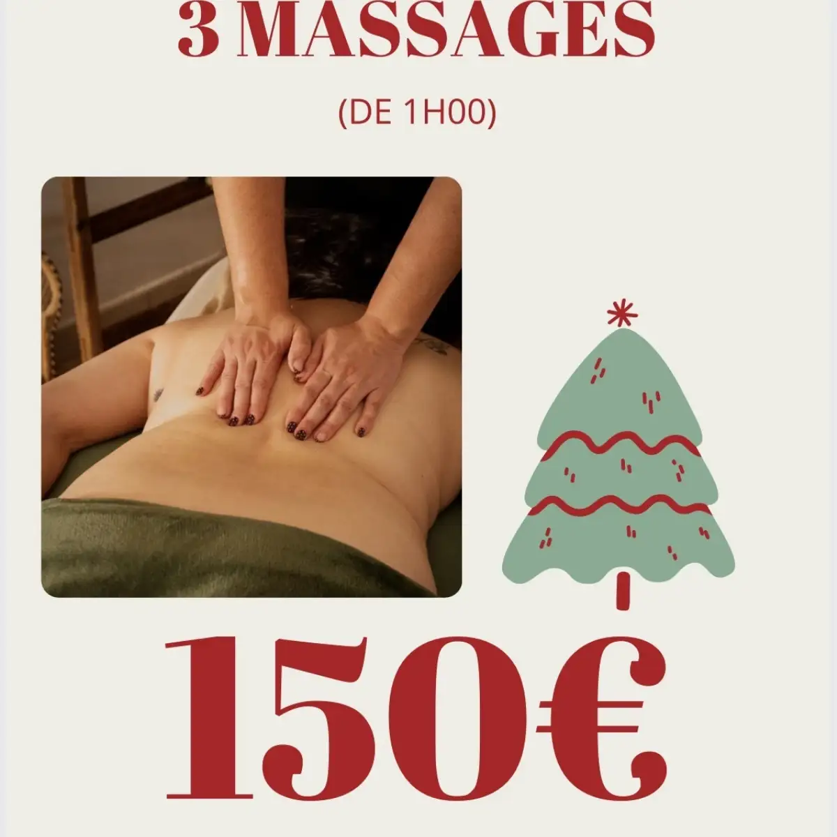 Carte Cadeau Noël - 3 massages de 1h