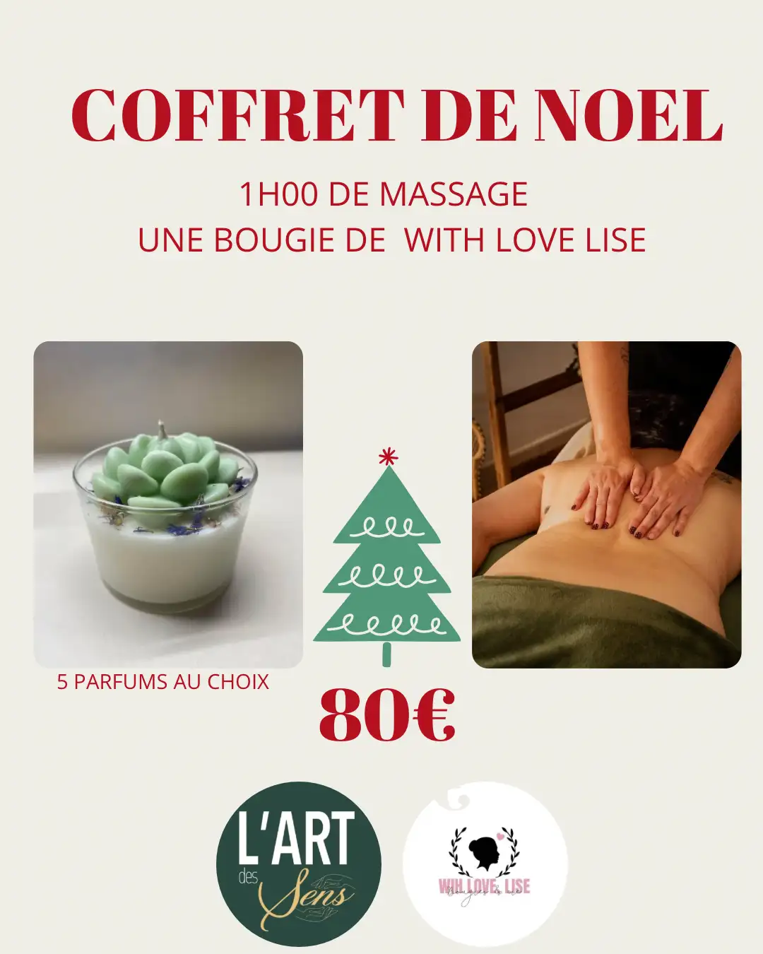 Carte Cadeau Noël - Massage de 1h00 et bougie lotus